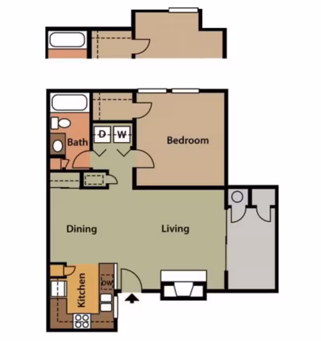 1 Bed 1 Bath A 1107 floor plan